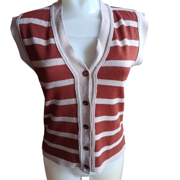 Medium True Vintage Sleeveless Striped Button-Up Sweater Vest Top 1970's Boho - Picture 1 of 6